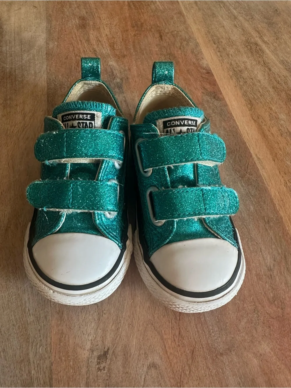Converse Chuck Taylor All Star Toddler Girls Teal Glitter Double Strap Sneakers